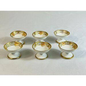 Antique Hand Painted Salt Cellars Egg Cups (6) Gold Rim Elegant China
